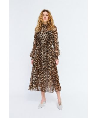 Women's Rachela Leopard-Print Long-Sleeve Midi Dress