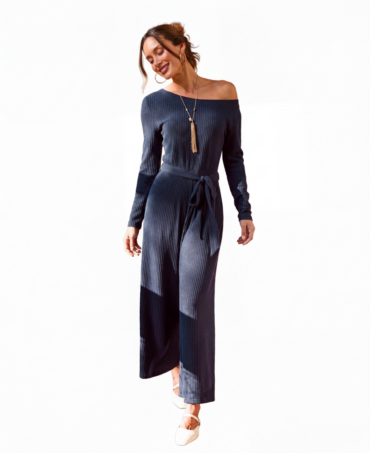 Cupshe Women's A Good Look Off-the-Shoulder Long-Sleeve Wide-Leg Jumpsuit