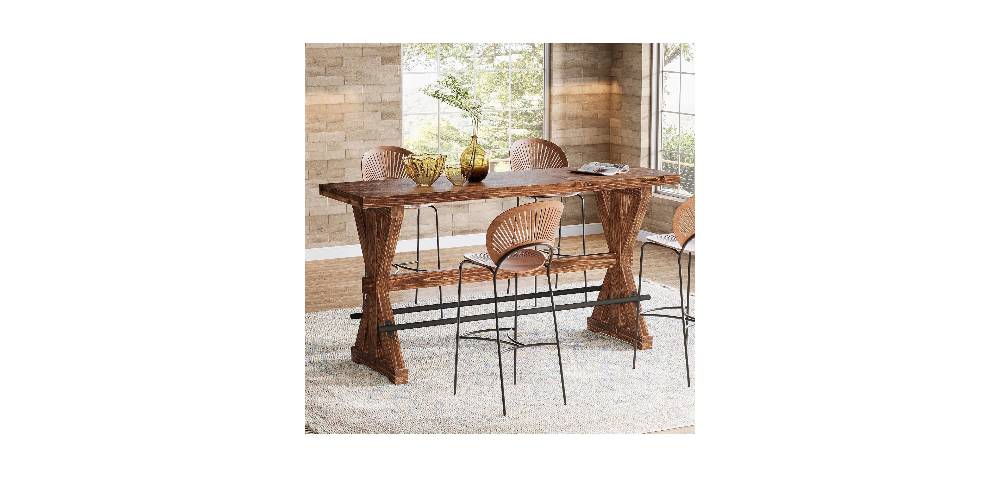 Tribesigns Solid Wood Bar Table, 63-Inch Counter Height Pub Table with Sturdy X-Base, Farmhouse Style