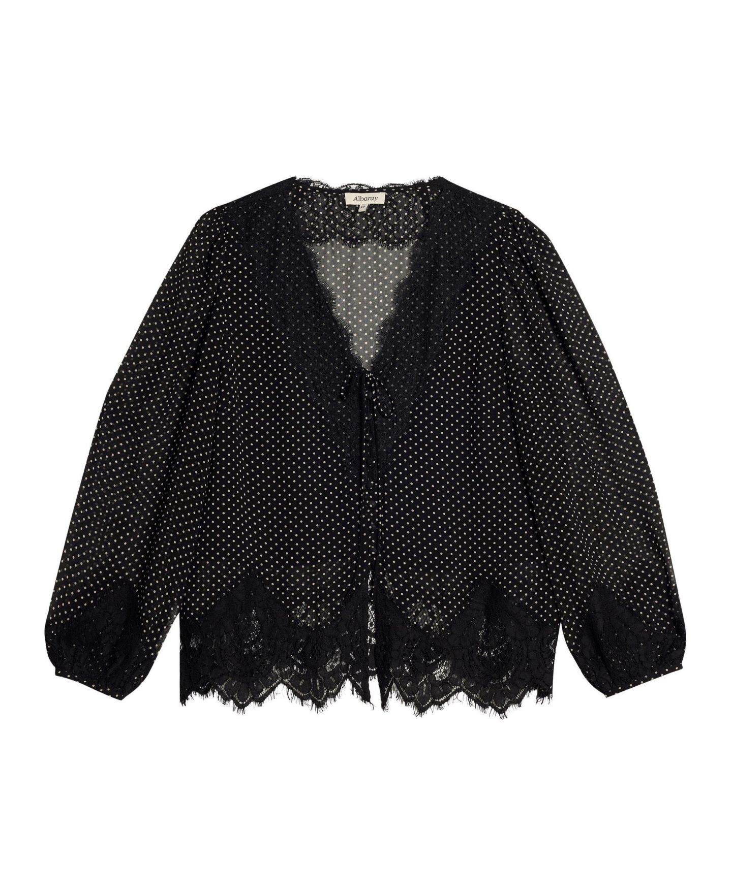 Женская блузка Albaray Polka-Dot Lace-Trim Long-Sleeve, цвет: Чёрный — фото 3
