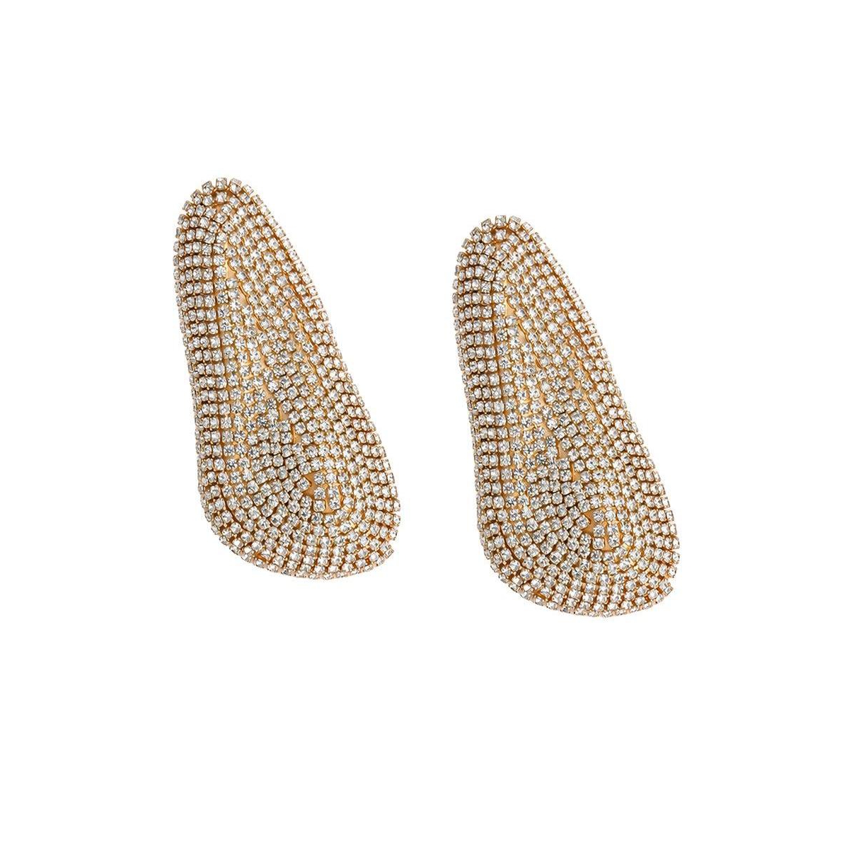 Sohi Gold-Tone Crystal Statement Leaf Stud Earrings