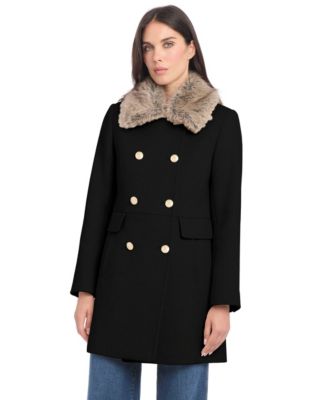 Women's Double-Breasted Wool Blend Military Coat
