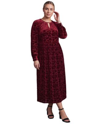 Plus Size Velvet Burnout Keyhole Blouson-Sleeve Dress