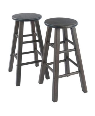 2-PC Counter Stool Set, Solid Wood, Round Seat, Squared Legs, 24 Inch Height