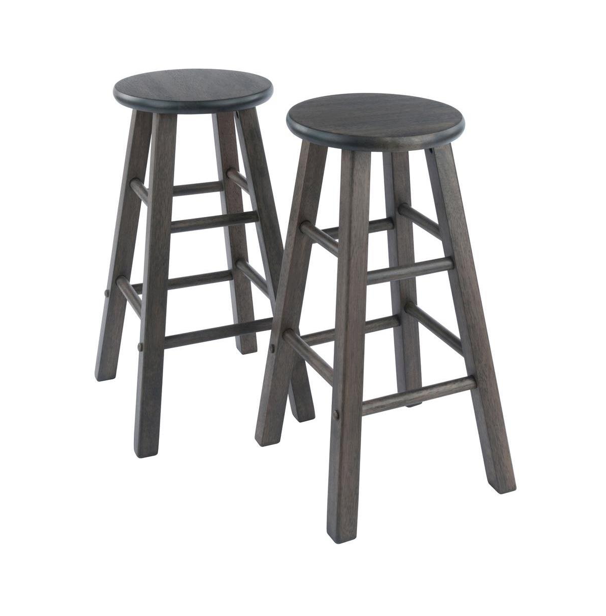 FurniFact 2-pc Counter Stool Set, Solid Wood, Round Seat, Squared Legs, 24 Inch Height