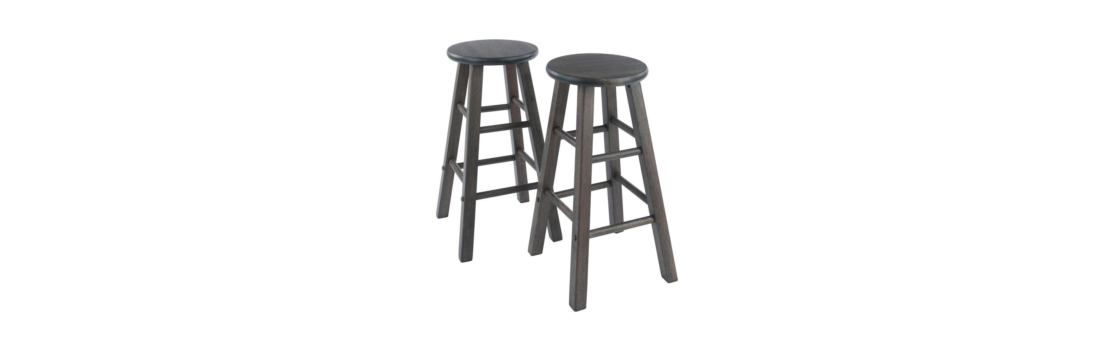 FurniFact 2-pc Counter Stool Set, Solid Wood, Round Seat, Squared Legs, 24 Inch Height