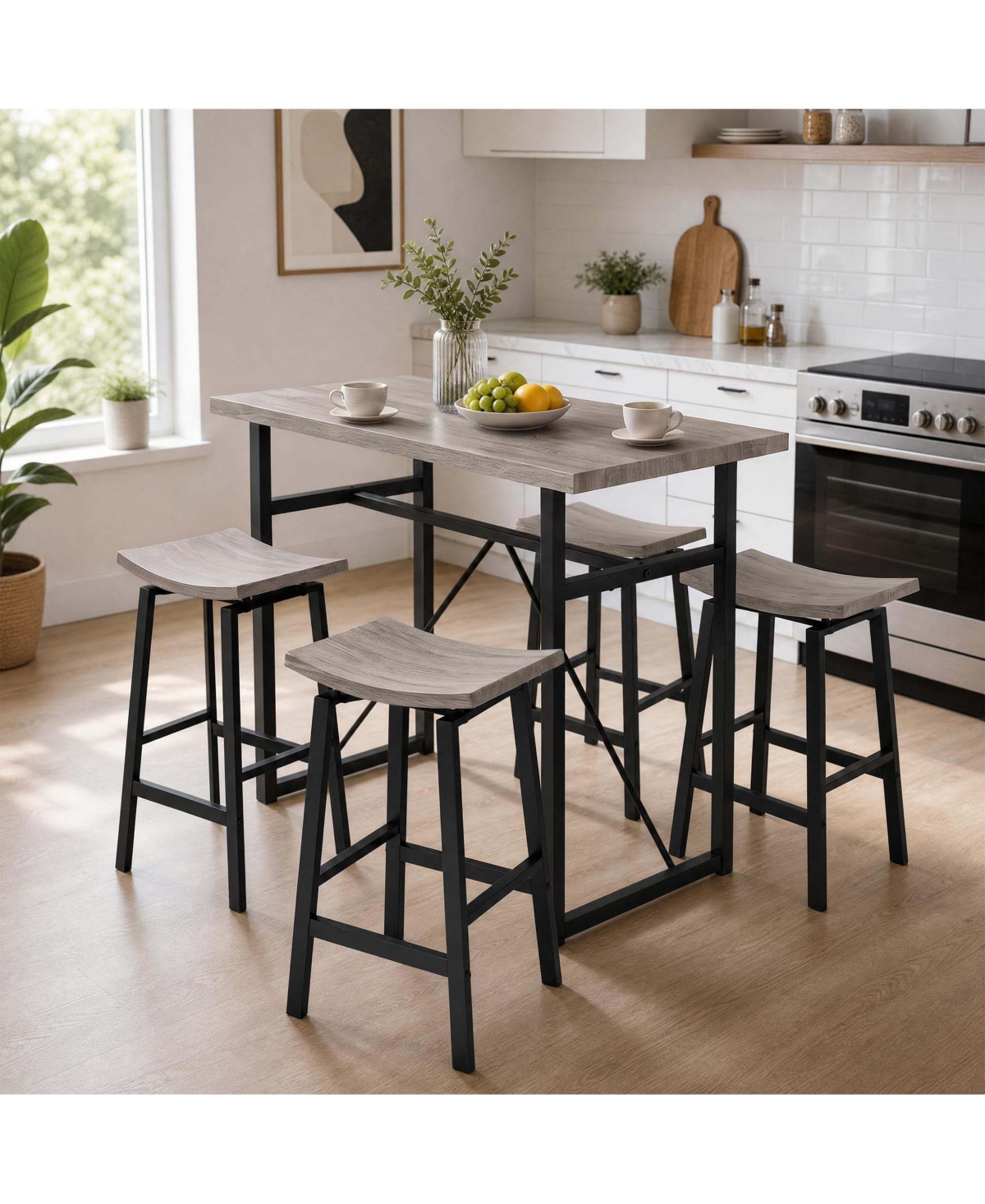 gaomon Dining Table Set of 5 with 4 Tuck Under Stools Industrial Space-Saving Kitchen Table. - Grey