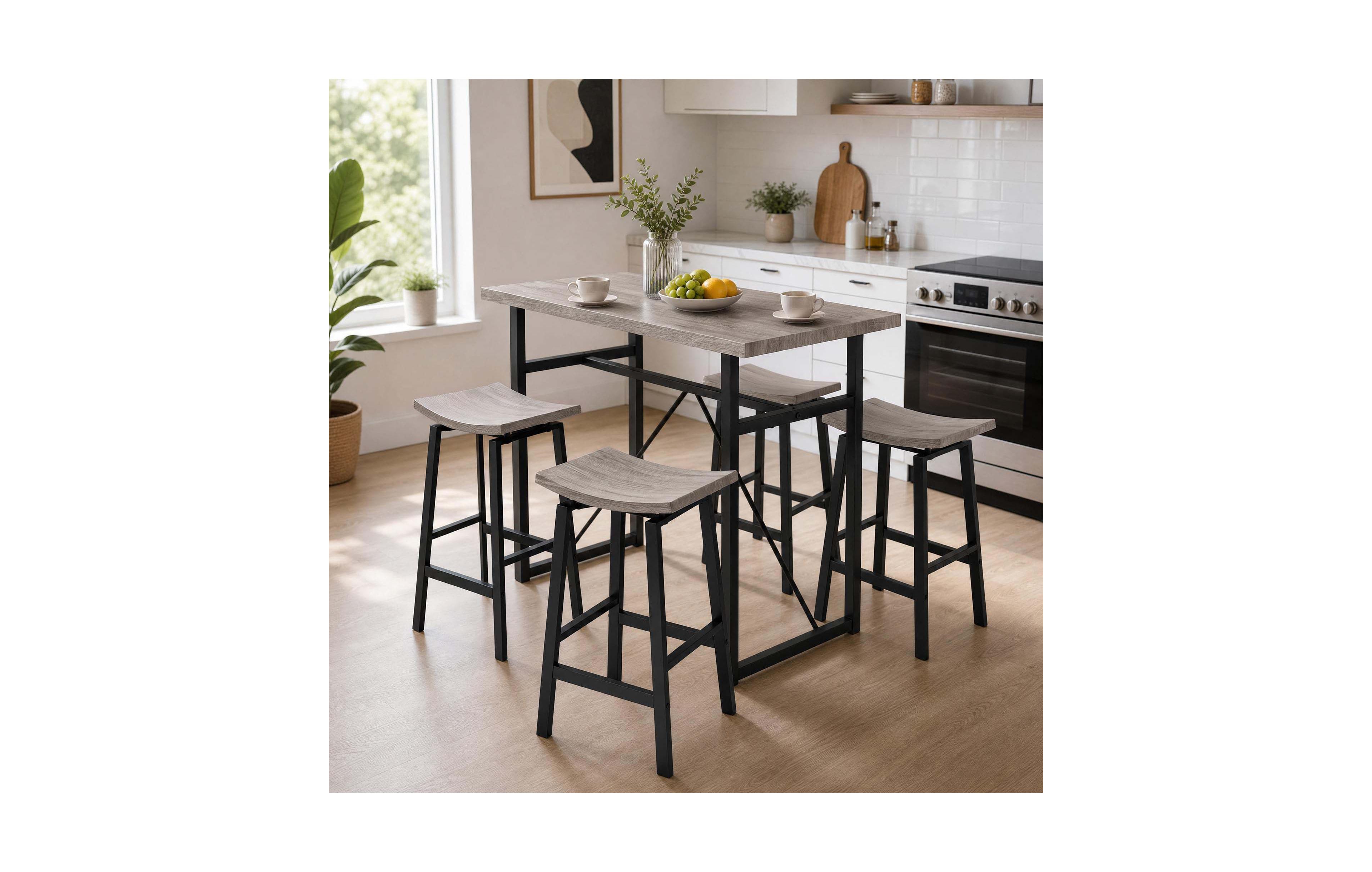 gaomon Dining Table Set of 5 with 4 Tuck Under Stools Industrial Space-Saving Kitchen Table.