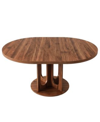 43"-59" Extendable Round to Oval Dining Table, Wood Grain Kitchen Table for 4-6