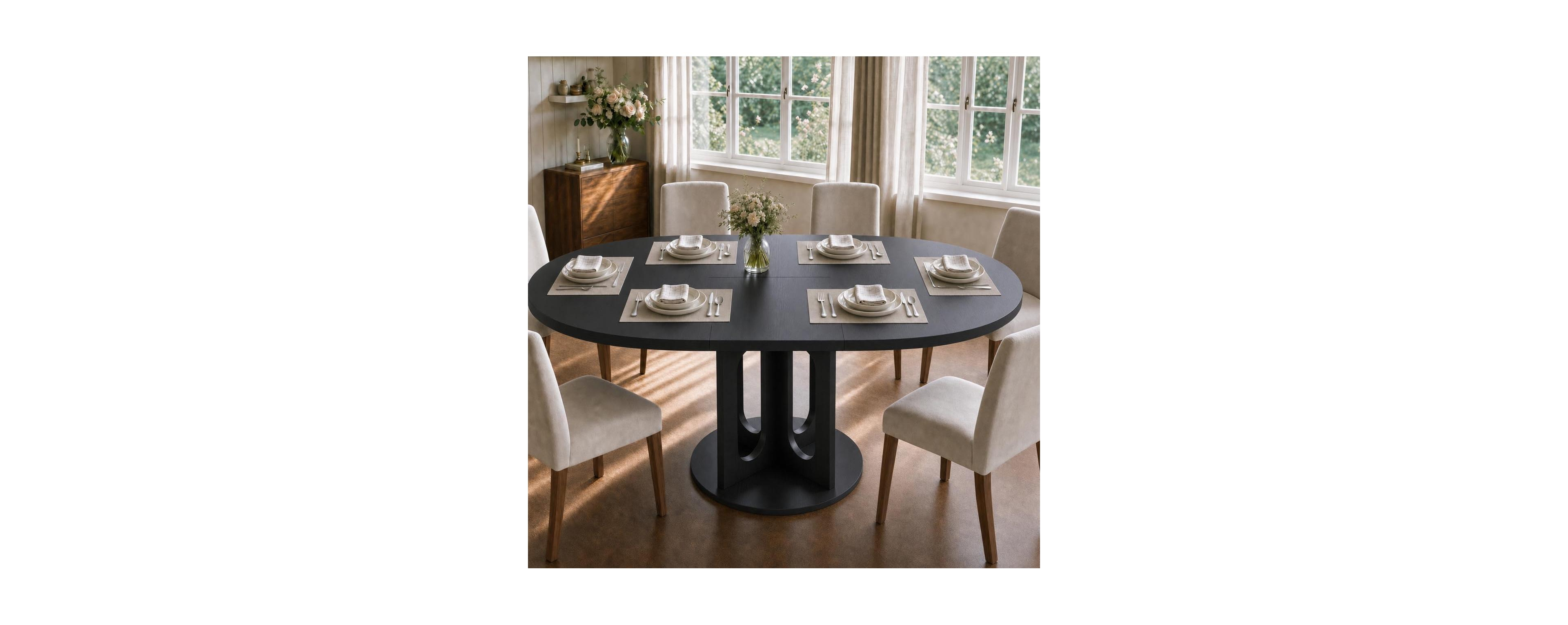 gaomon 43"-59" Extendable Round to Oval Dining Table, Wood Grain Kitchen Table for 4-6