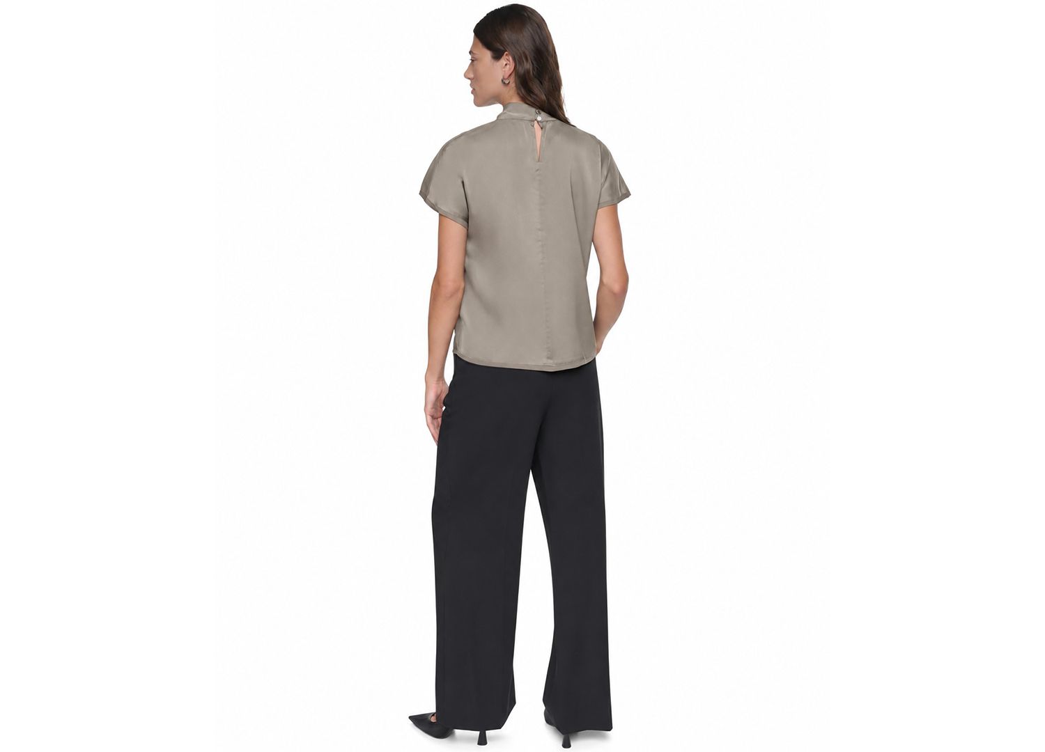 Women's Short-Sleeve Mock-Neck Satin Blouse