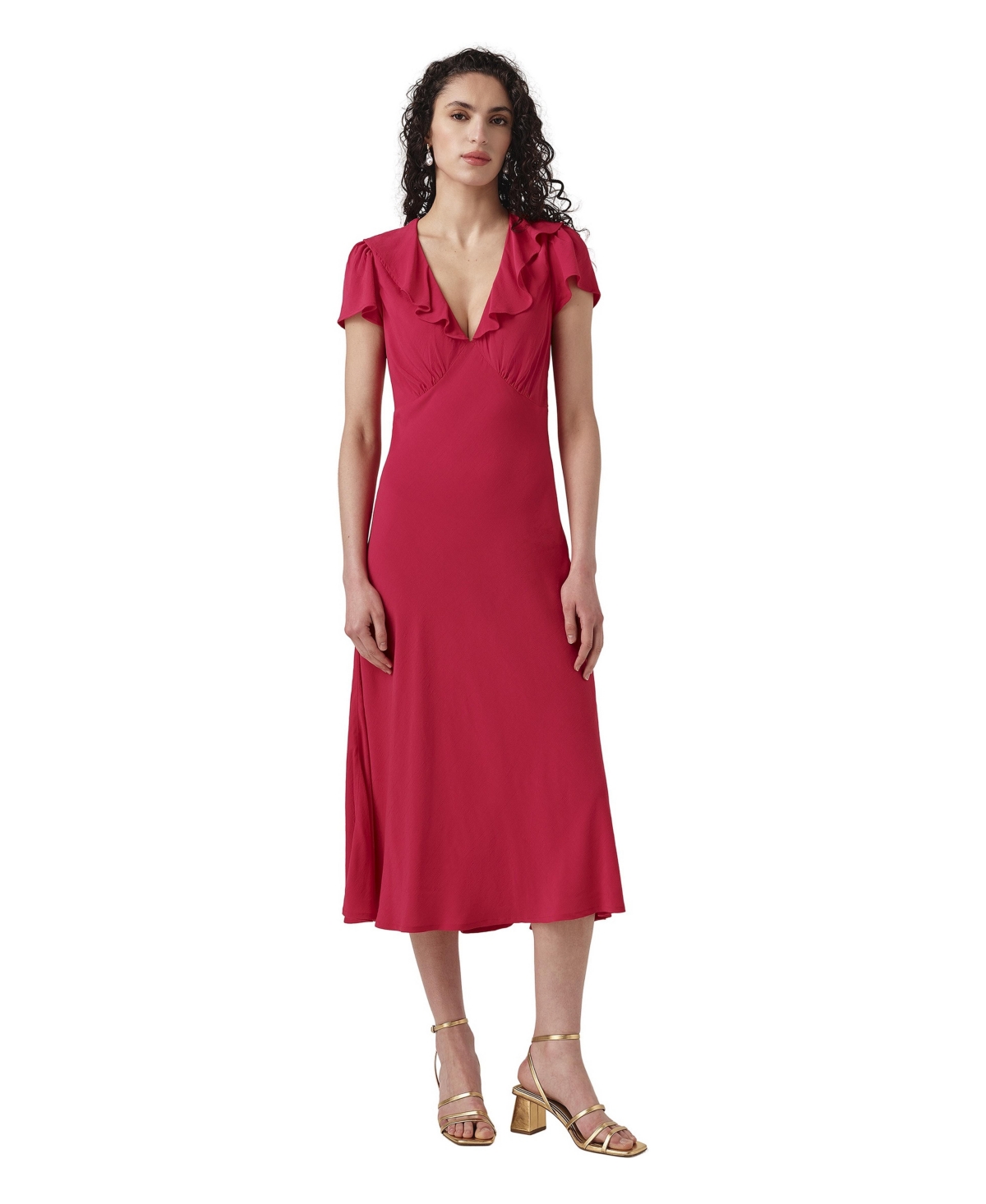 Ghost London Women's Kimmy Frill Neck Crepe Midi Dress - Hot pink