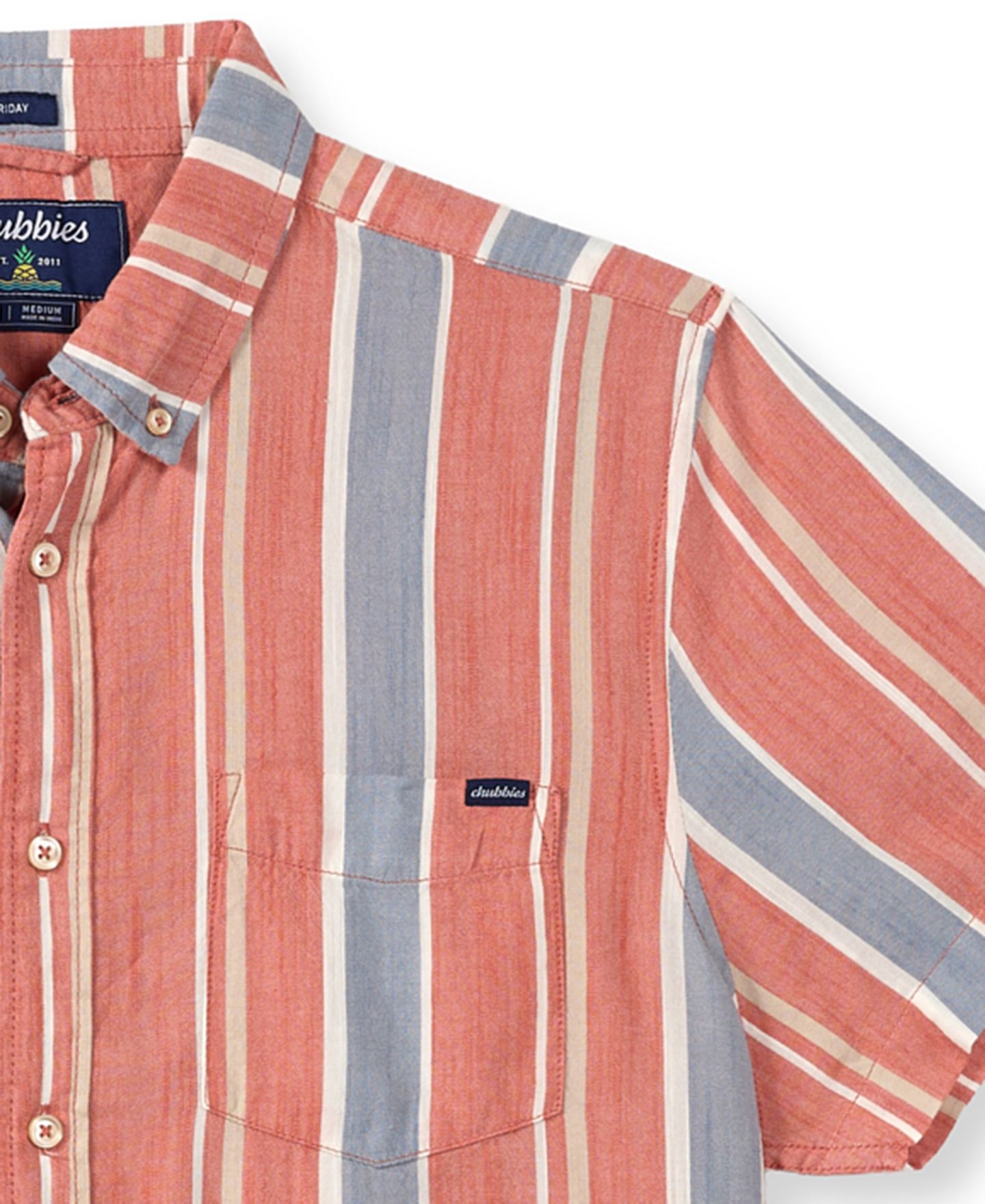 Мужская рубашка Chubbies The Barnwood Striped Short-Sleeve Pocket, цвет: Ржавый полосатый — фото 3
