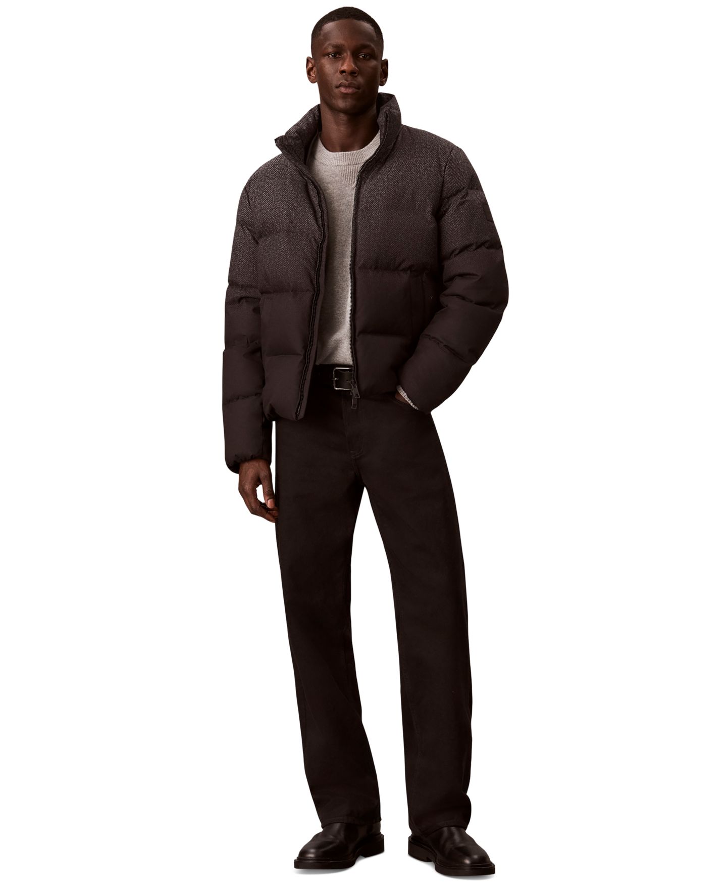 Мужская куртка Calvin Klein Puffer Herringbone Down, цвет: Угольный меланжевый — фото 2