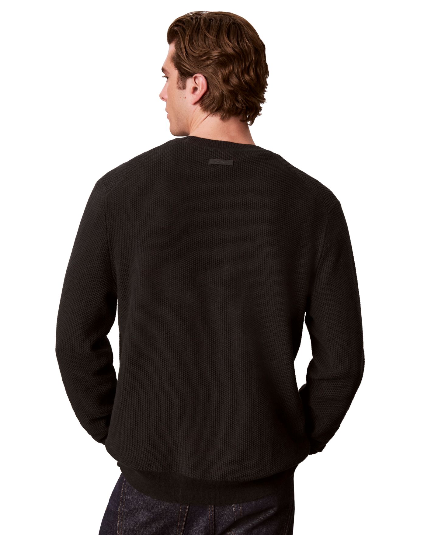 Мужской свитер Calvin Klein Textured Cotton Crewneck, цвет: Чёрный — фото 5