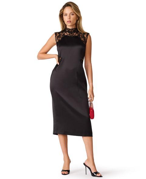 Женское платье Steve Madden Maribella Mockneck Midi Satin, цвет: Чёрный