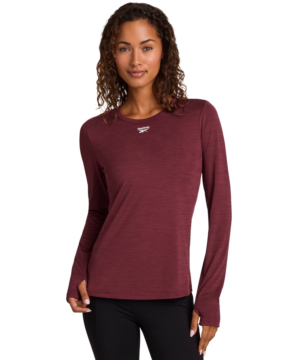 Reebok Women's Marled Performance Long-Sleeve Training Top - Red Velvet