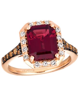 Strawberry Gold Emerald-Cut Halo Diamond and Garnet Ring (3-1/3 ct. t.w.) in 14k Rose Gold