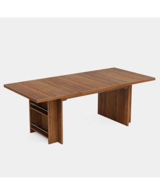 Wooden Farmhouse Dining Table with Shelves for Kitchen and Dining Room