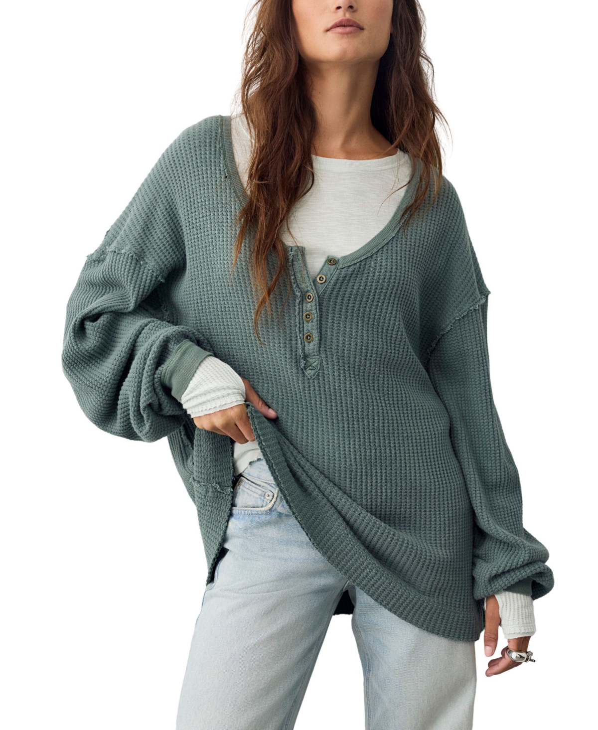 Free People Women's Montreal Scoop Neck Oversized Thermal Shirt