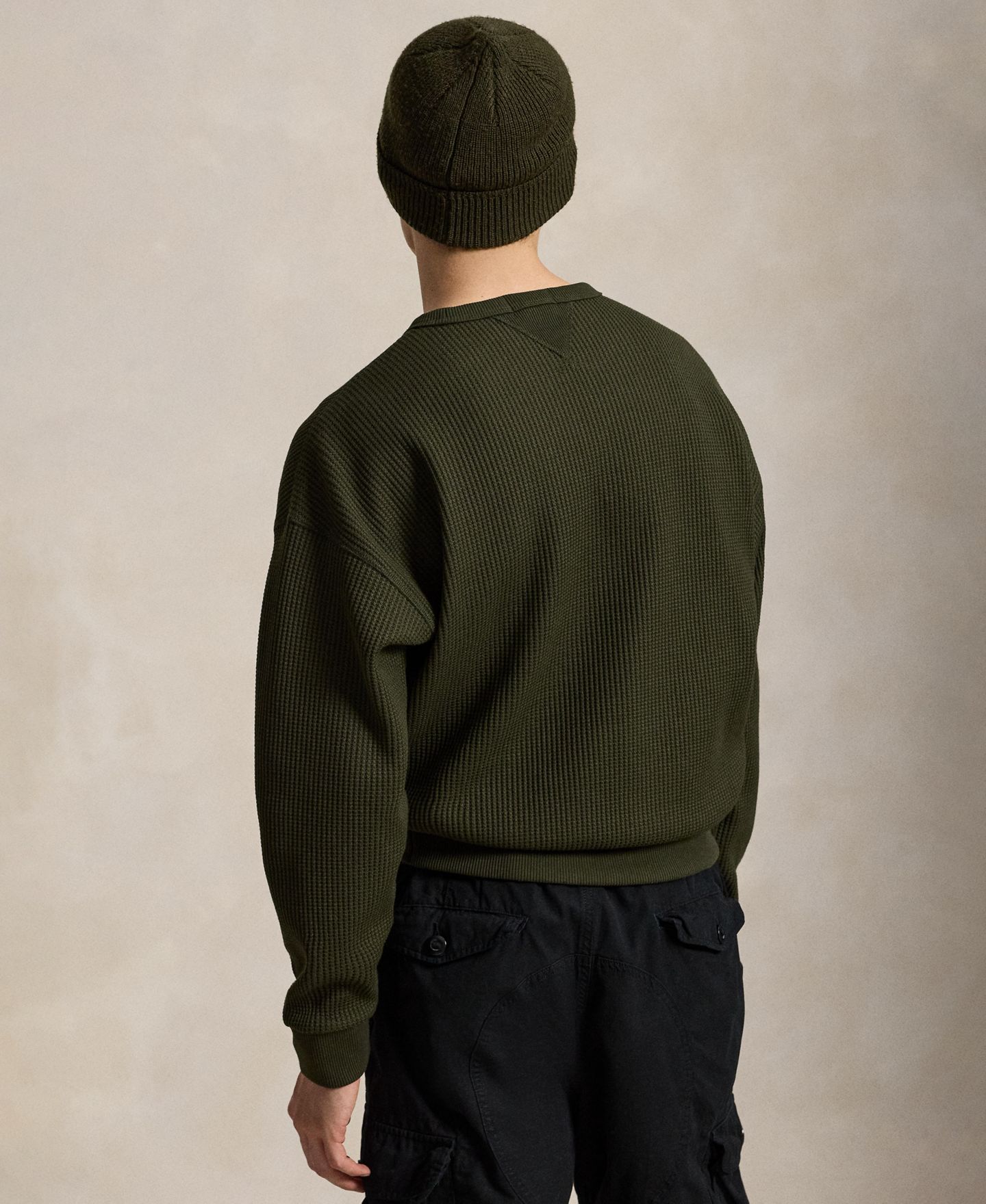 Мужской вафельный свитшот Polo Ralph Lauren свободного кроя, цвет: Оливковый — фото 4