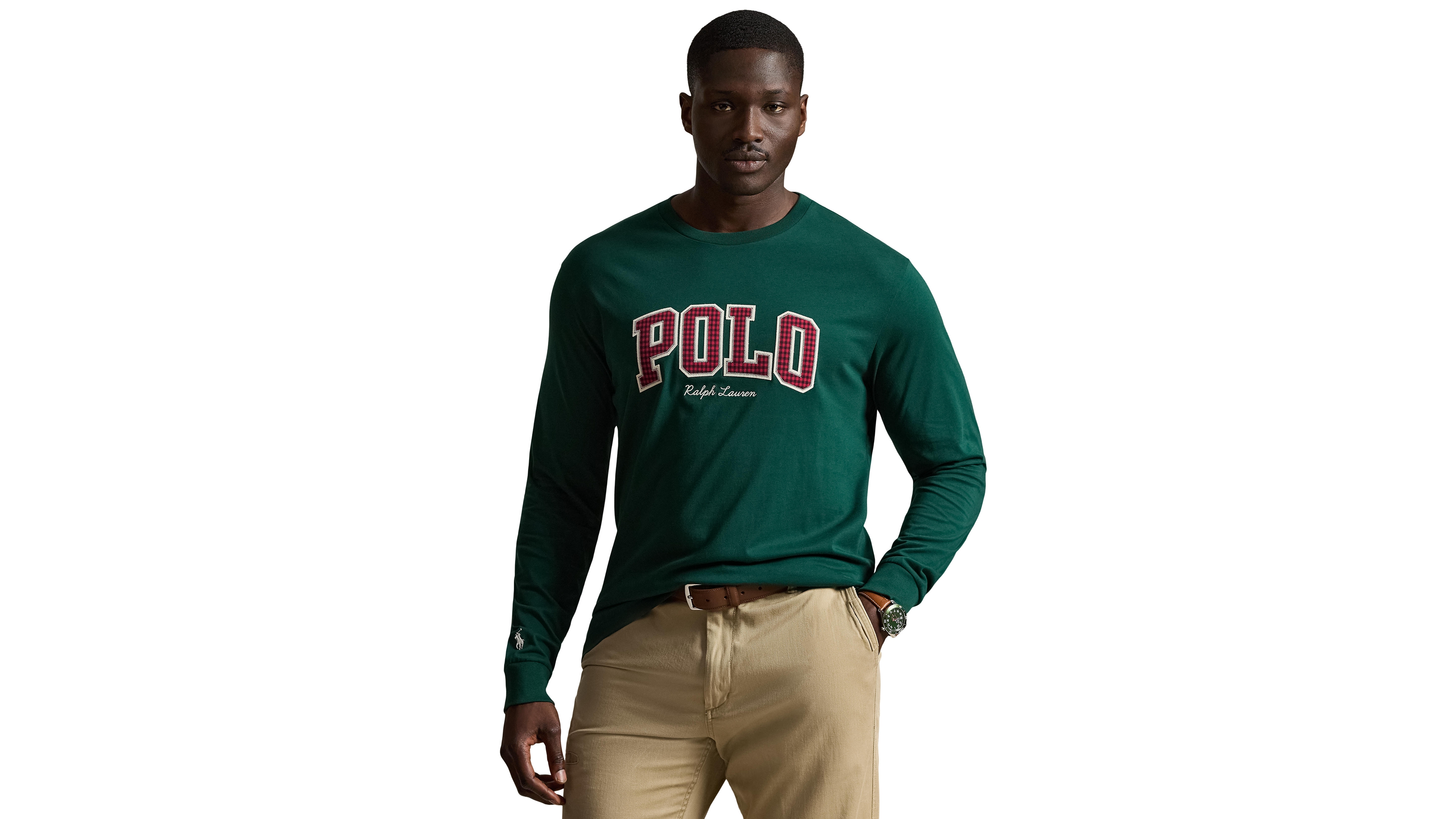 Polo Ralph Lauren Men's Big & Tall Plaid-Logo Long-Sleeve Graphic T-Shirt