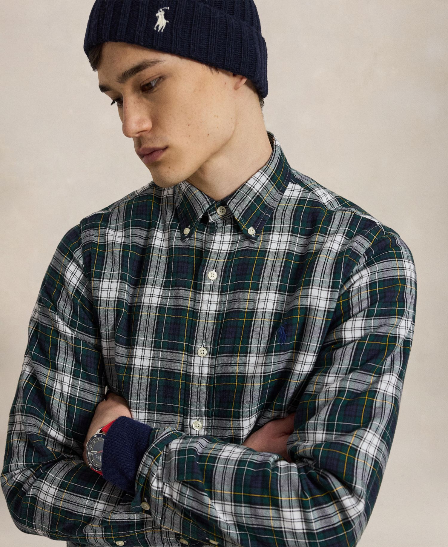 Men's Double-Face Oxford Plaid Classic-Fit Shirt