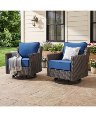 Horiz Swivel Premium All-Weather Wicker Outdoor Lounge Chair Set of 2, 6 Inch Thick Cushions