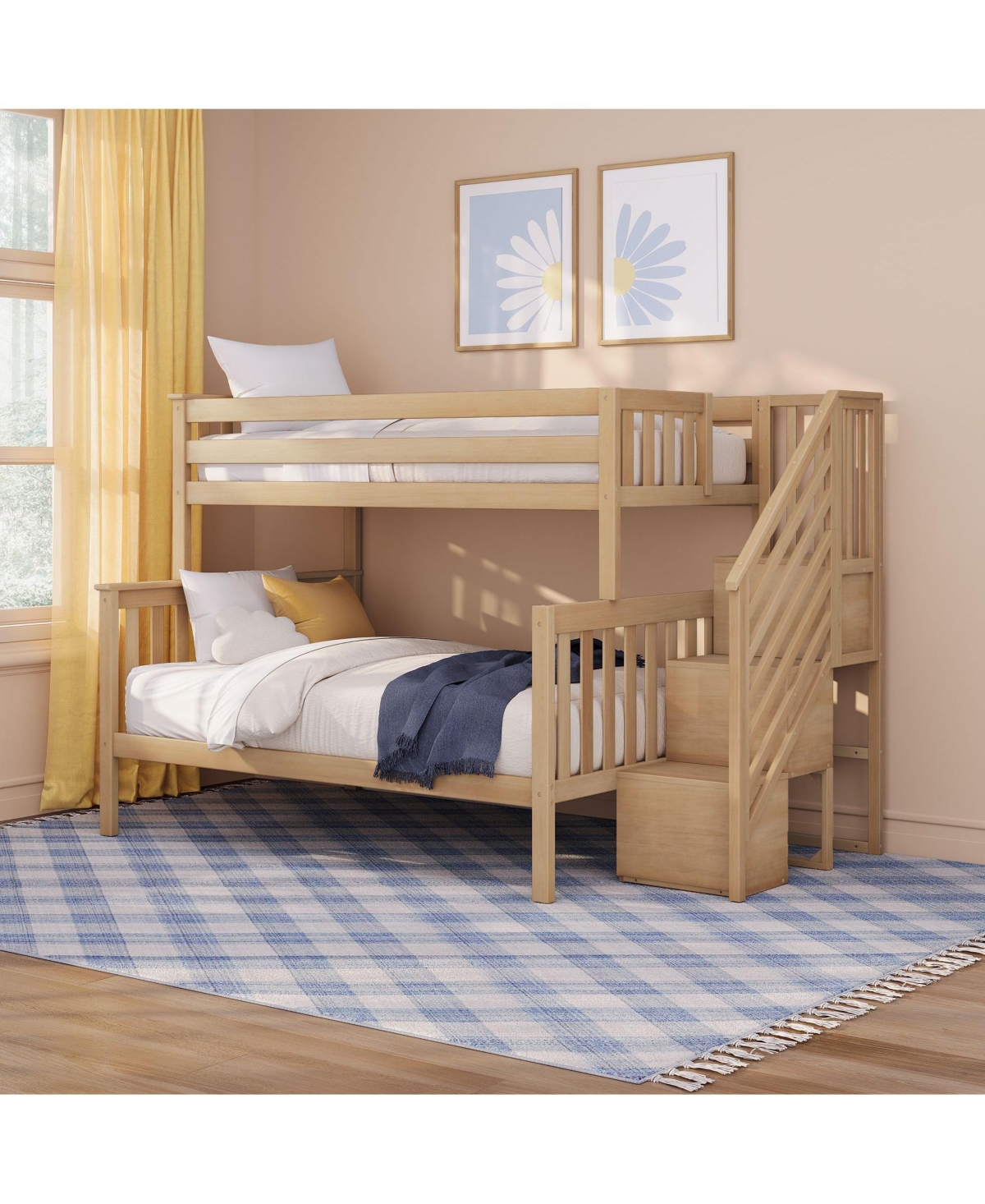 Max & Lily Solid Wood Twin over Full with Staircase for Kids