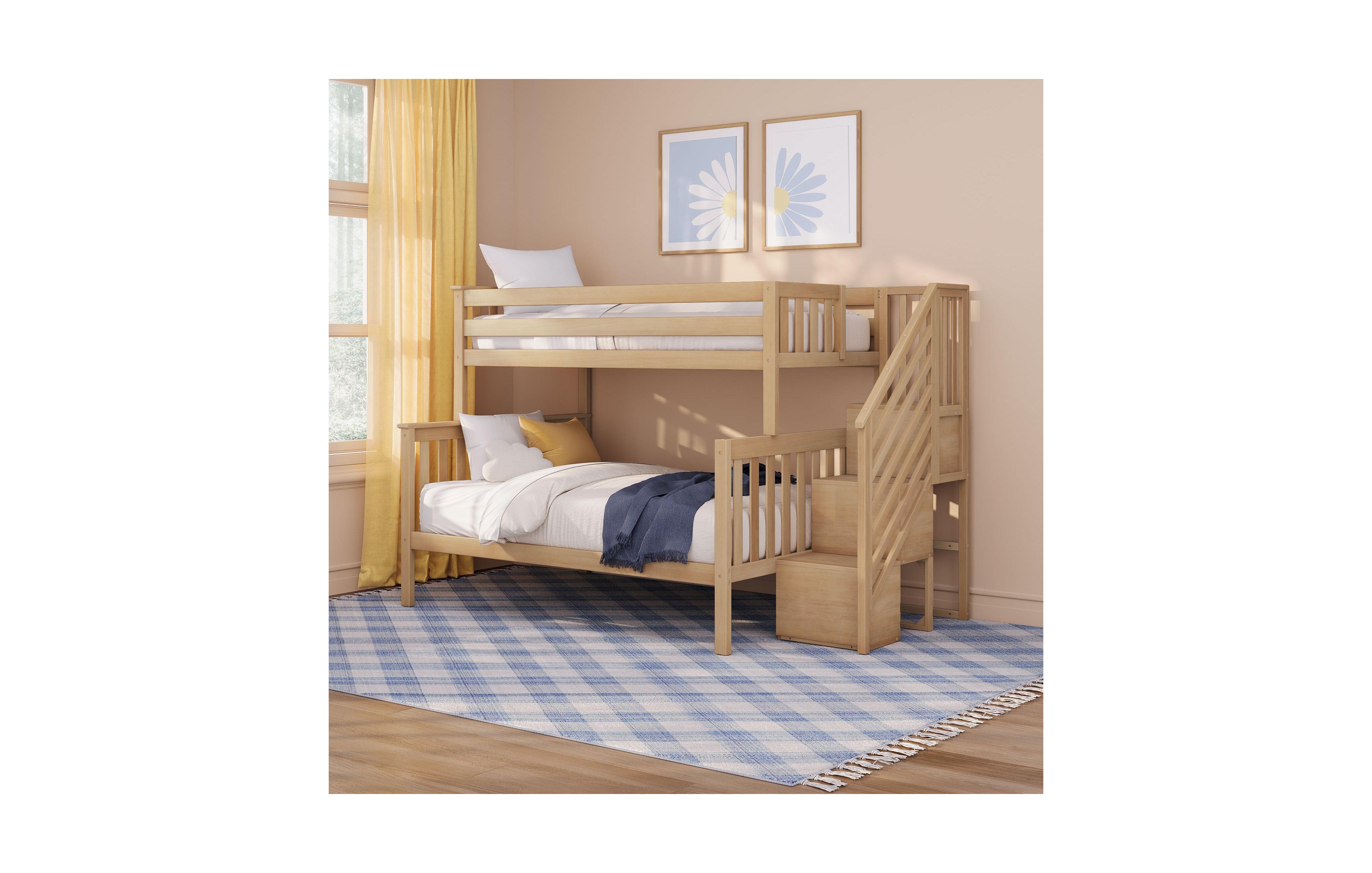 Max & Lily Solid Wood Twin over Full with Staircase for Kids