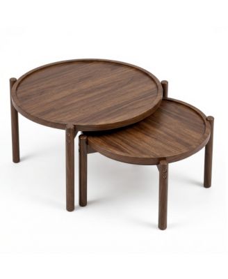 2-Pc Round Nesting Coffee Table Set - Space-Saving Side Tables for Living Room, Bedroom, Balcony