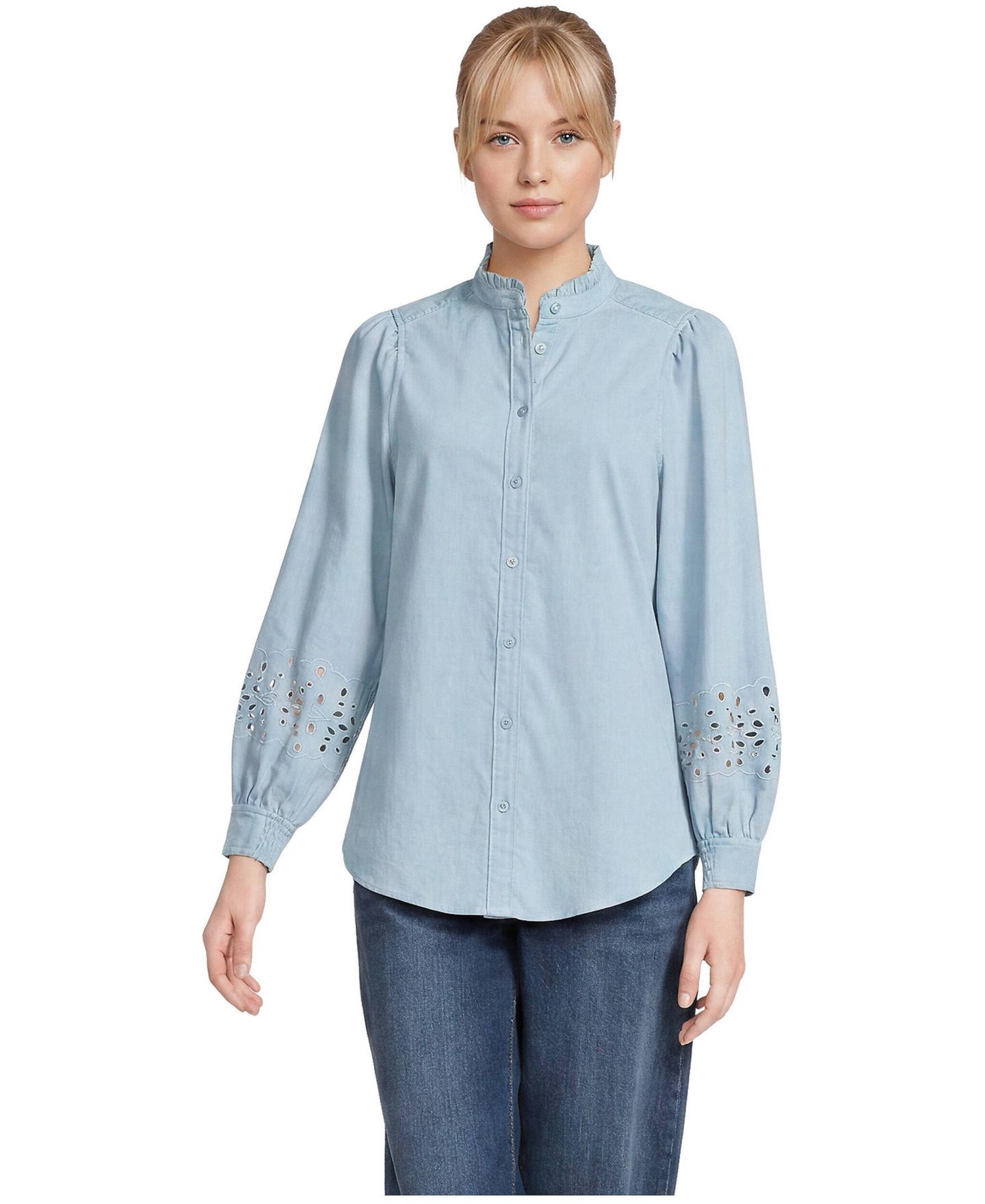 Женская рубашка Lands' End Pinwale Corduroy Eyelet-Sleeve, цвет: Небесно-голубой — фото 1