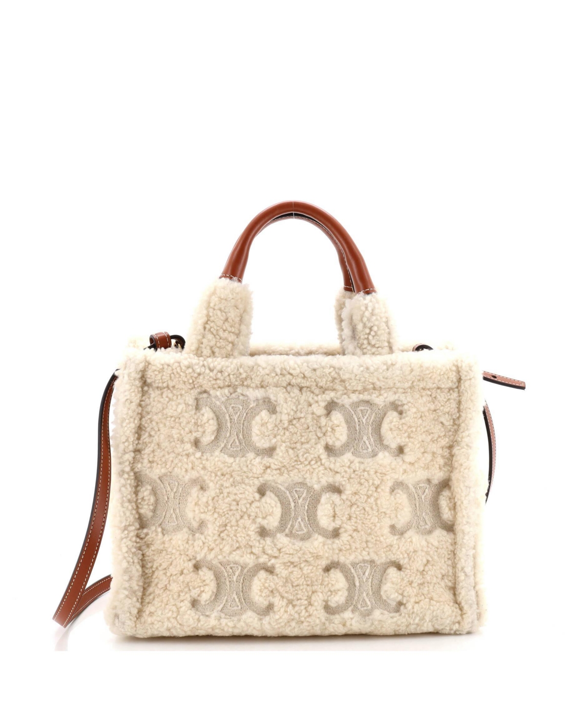 Pre-Owned Celine Small Cabas Thais Tote Triomphe Embroidered Shearling