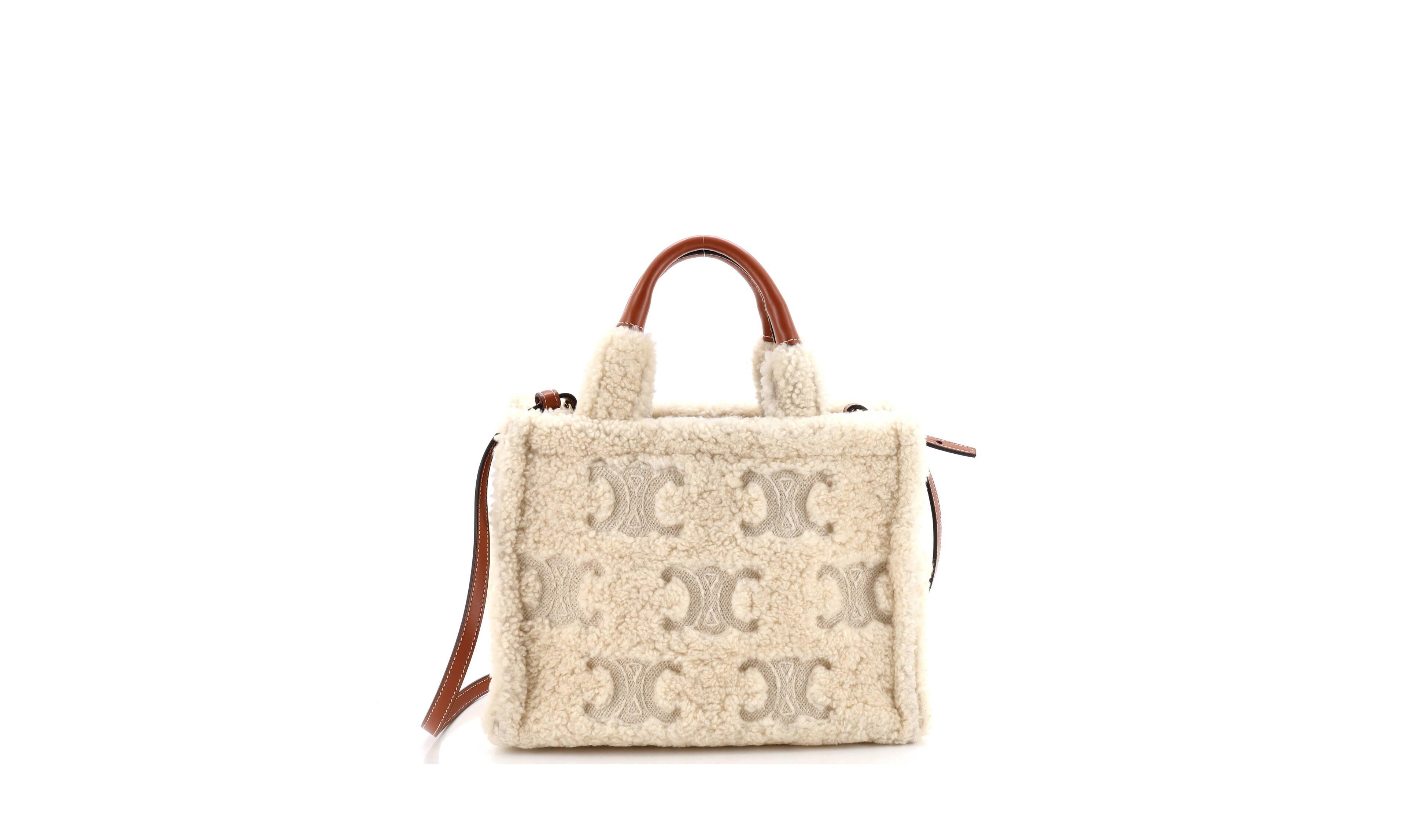 Pre-Owned Celine Small Cabas Thais Tote Triomphe Embroidered Shearling