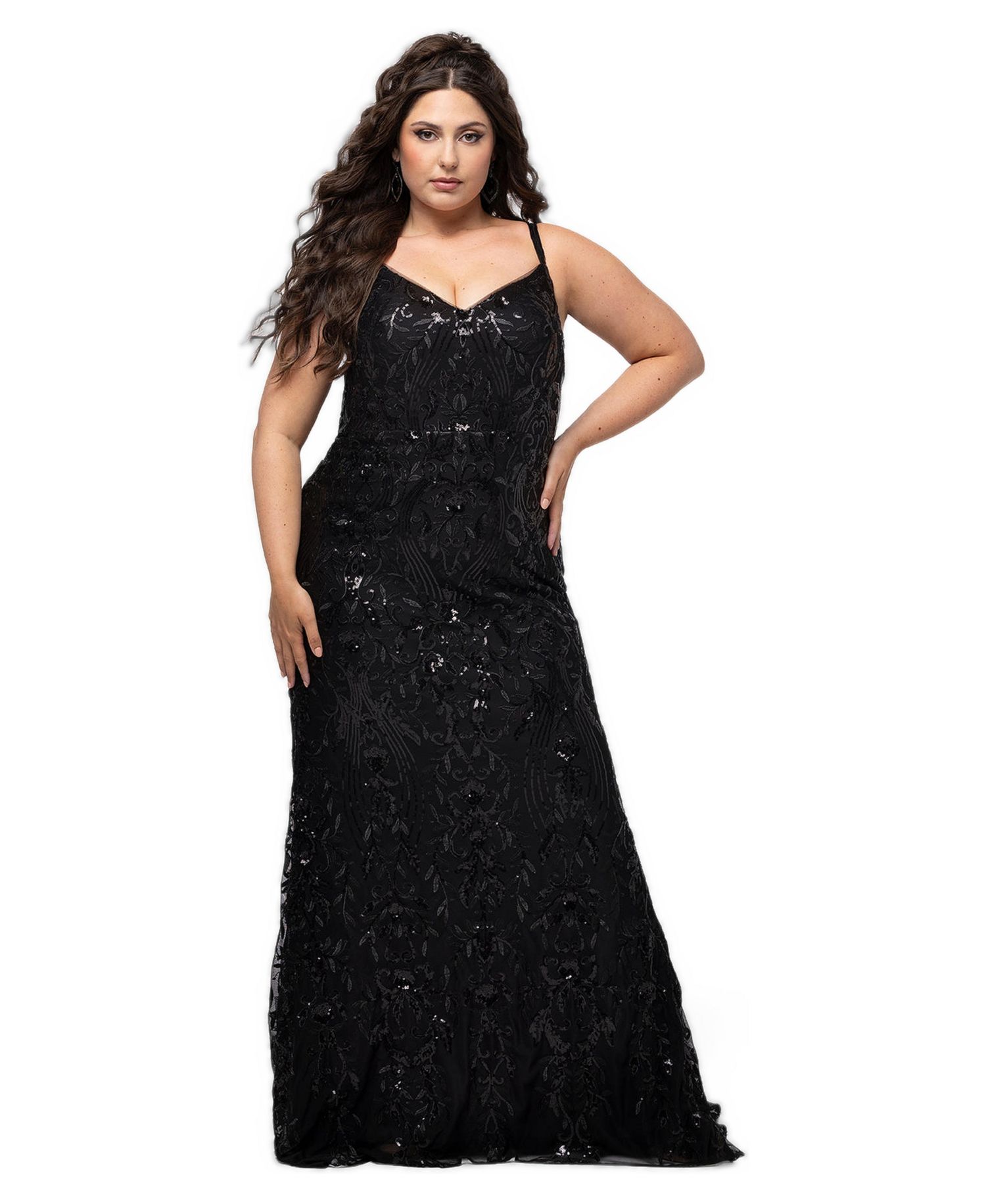 Plus Size High Hopes Stretch Sequin Fitted V-Neck Formal Dress