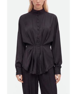 Women's Long-Sleeve Button-Up Tie-Detail Blouse