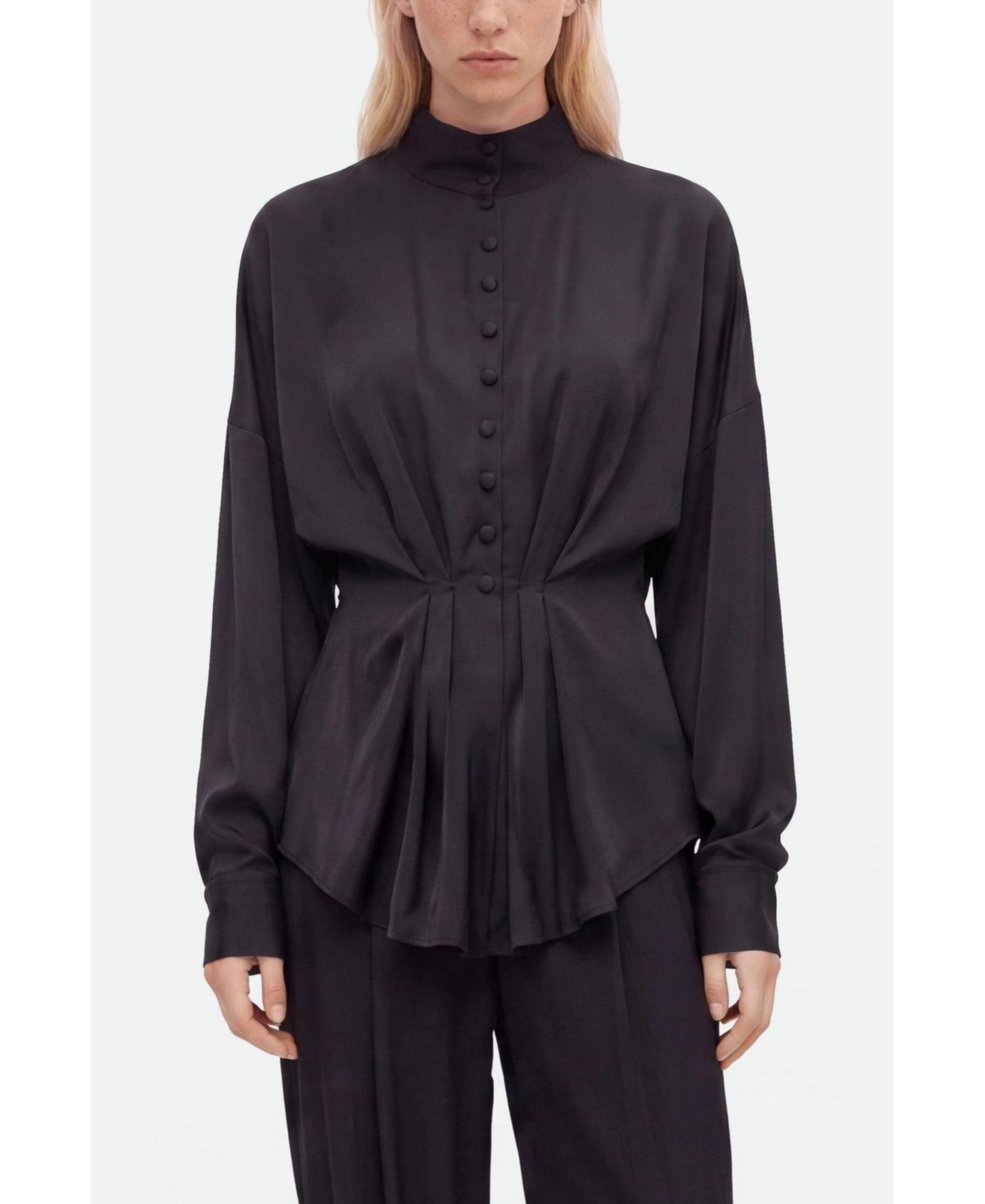 Women's Long-Sleeve Button-Up Tie-Detail Blouse