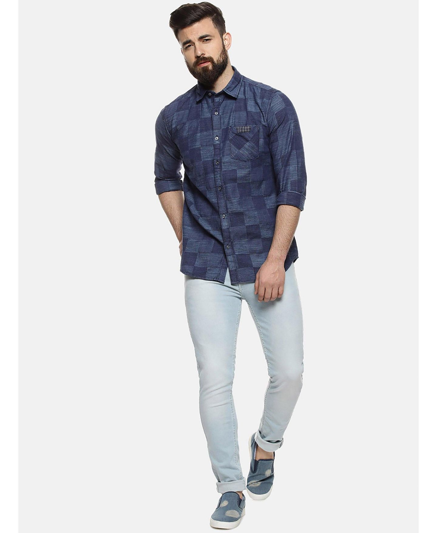 Мужские рубашки Cahoot Campus Sutra Checkered Stylish Casual, цвет: Синий — фото 4