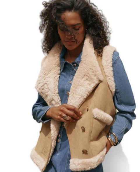 Женский жилет Mint Velvet Suede Faux Fur, цвет: Верблюжий