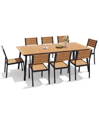 9-Piece Outdoor Dining Set Stackable Chairs and Aluminum Dining Table with Umbrella Hole for Deck, Porch and Backyard