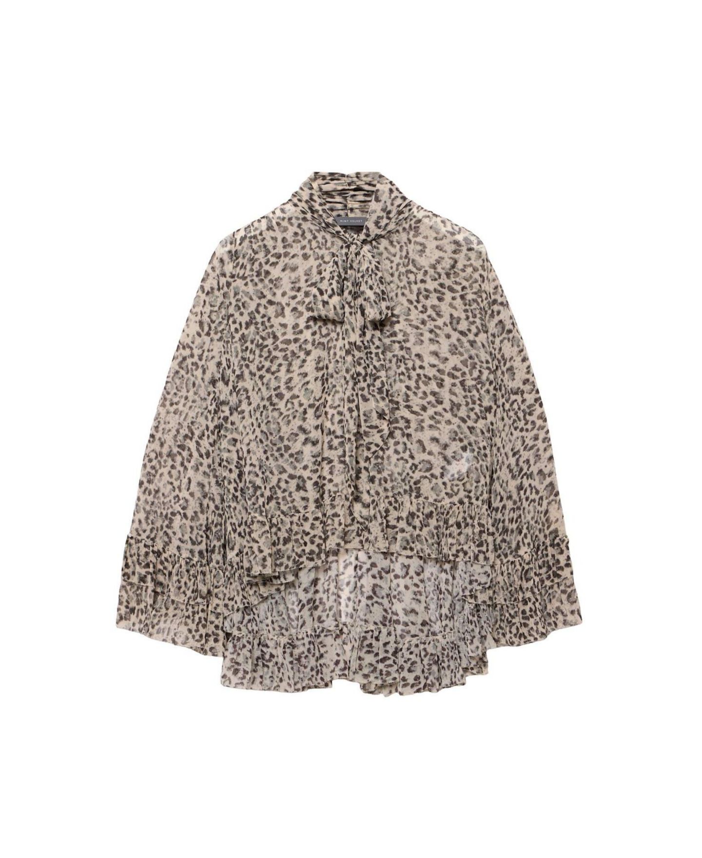 Женская блузка Mint Velvet Leopard-Print Long-Sleeve Tie-Neck, цвет: Верблюжий — фото 4