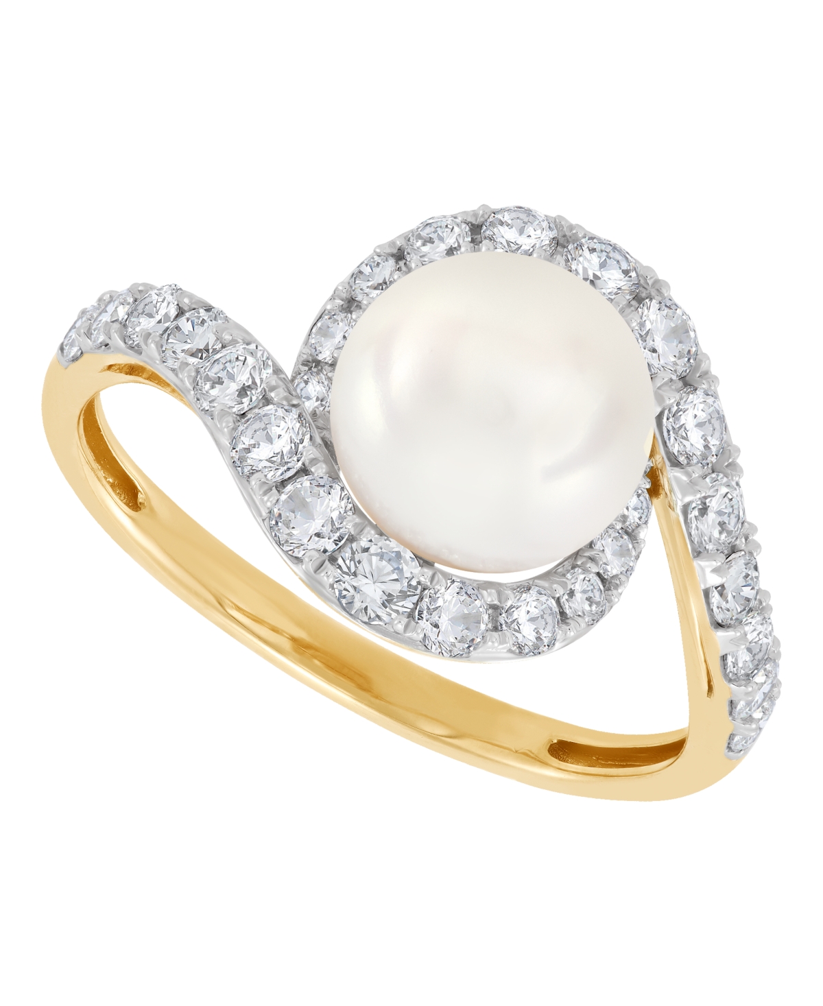 Grown With Love Lab-grown Diamond And Cultured Freshwater Pearl Ring 3/4 Ct. T.w. In 10k Yellow Gold