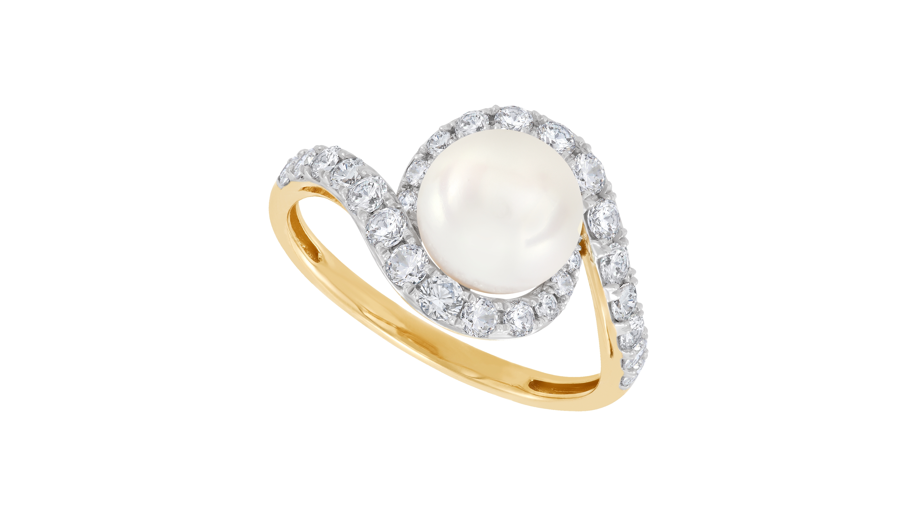 Grown With Love Lab-Grown Diamond and Cultured Freshwater Pearl Ring 3/4 ct. t.w. in 10K Yellow Gold