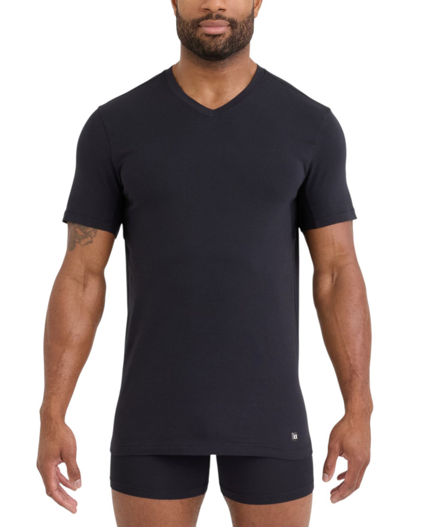 Мужские топы SAXX DropTemp Dry Cotton-Blend V-Neck Undershirts, 2-Pack, цвет: Чёрный — фото 2