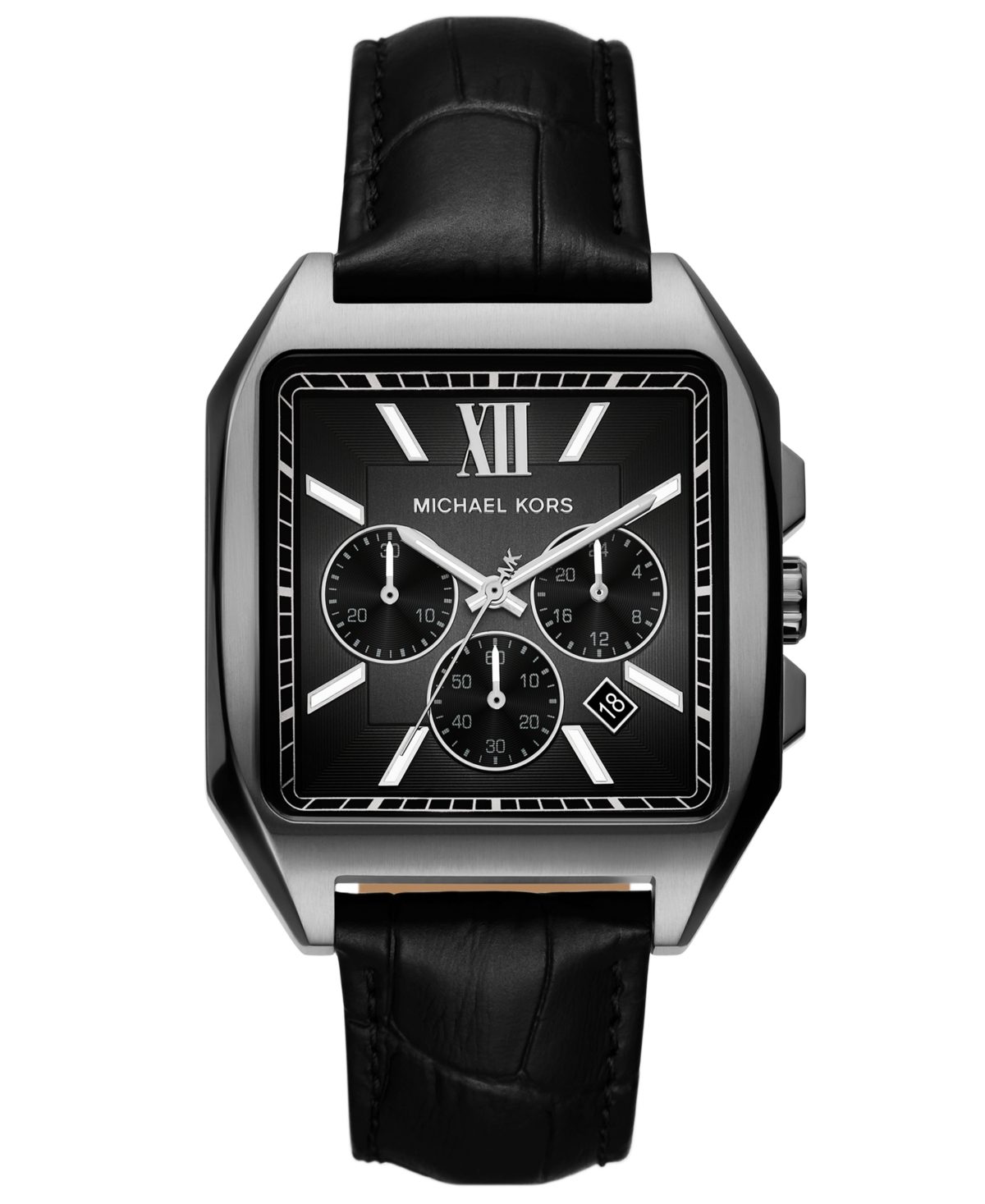 Michael Kors Men's Quartz Hayes Sport Chronograph Black Leather Watch 40mm
