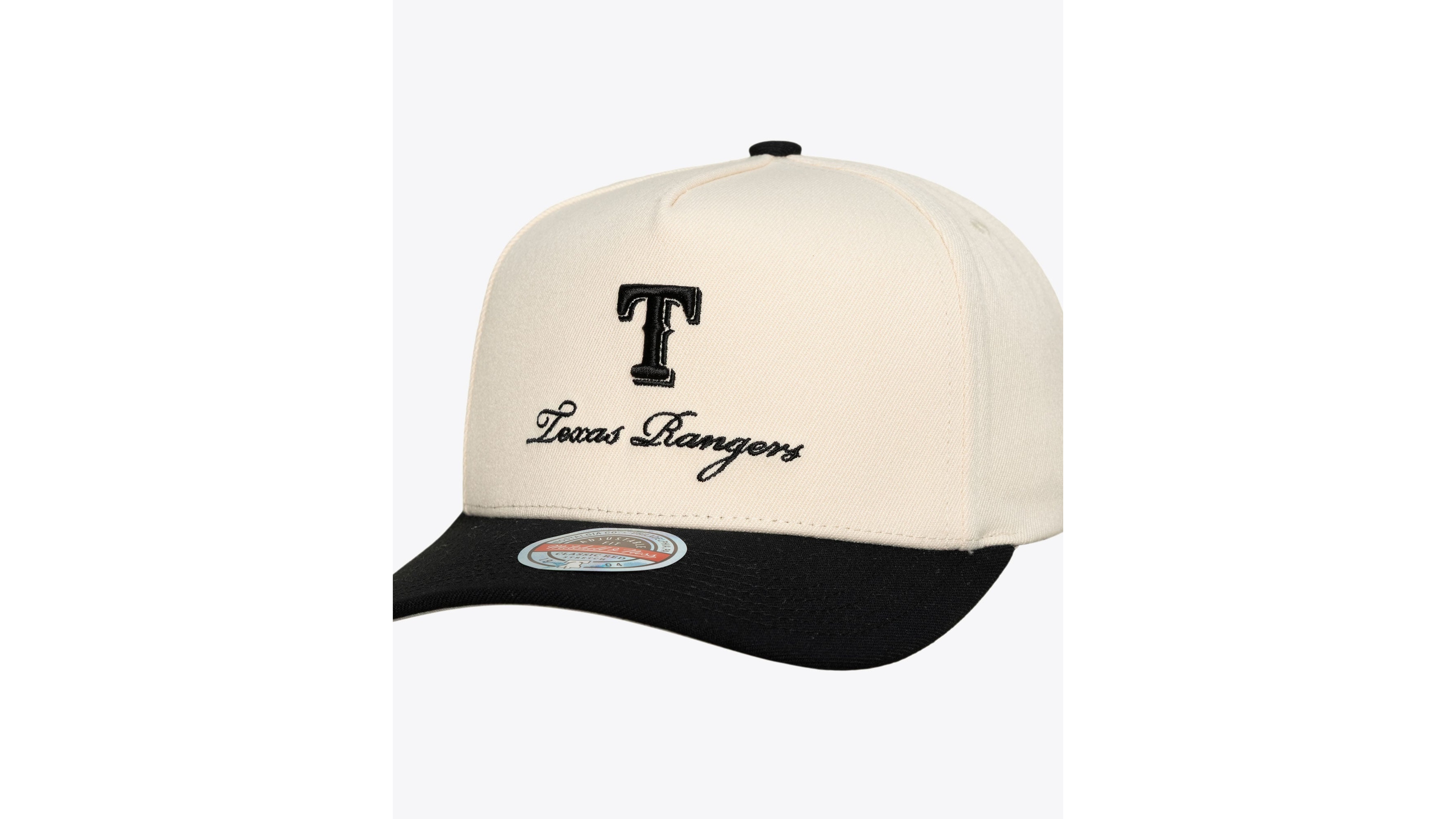 Mitchell & Ness Men's Cream/Black Texas Rangers Flawless Stretch Snapback Hat