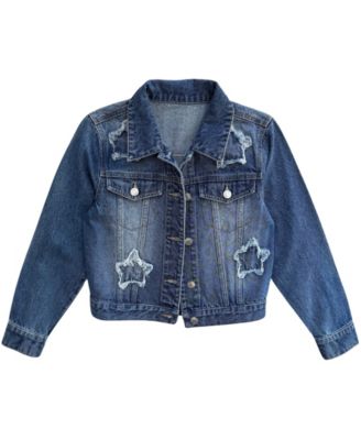 Girls' 7-16 Distressed Star Appliqu&eacute; Denim Jacket