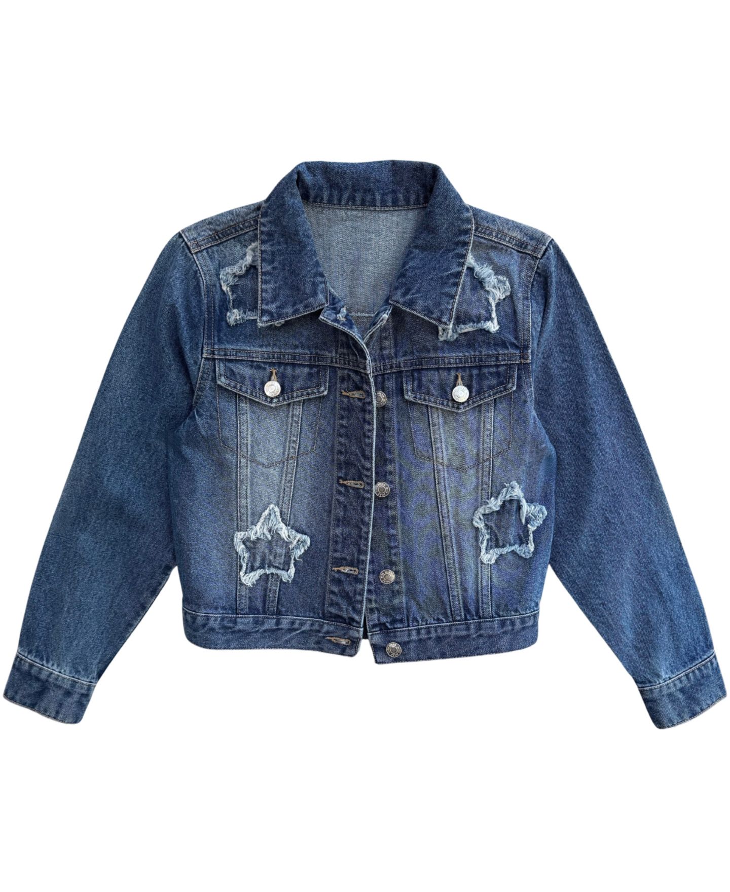 Куртка With Jules Distressed Star Appliqué Denim Jacket для девочек, цвет: Синий — фото 1