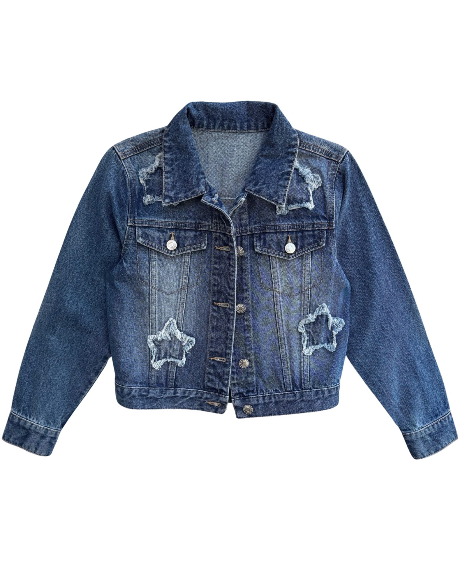 Girls' 7-16 Distressed Star Appliqu&eacute; Denim Jacket