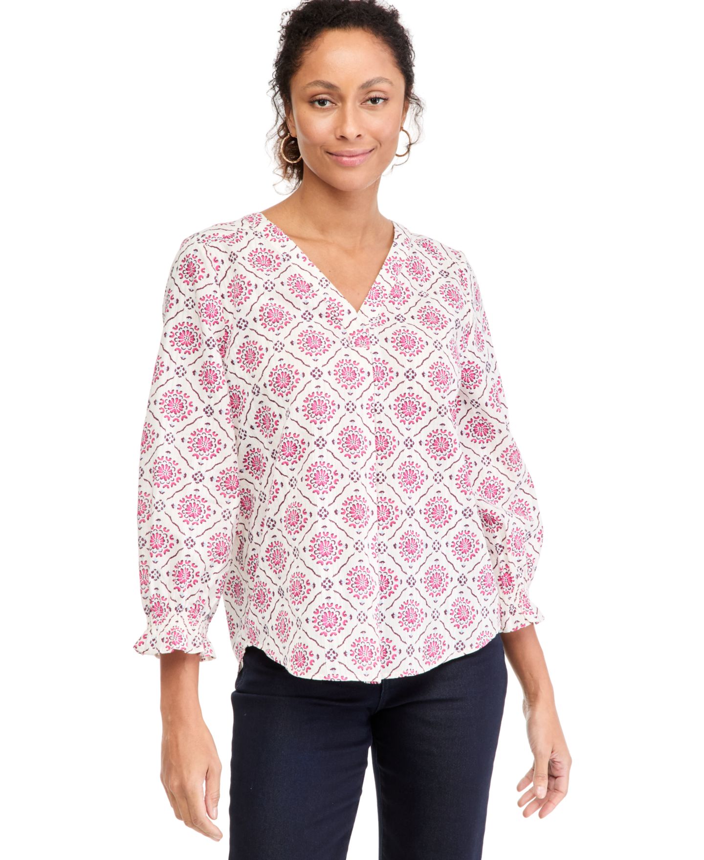 Женская блузка Style & Co Printed V-Neck, цвет: Soft Tile — фото 1